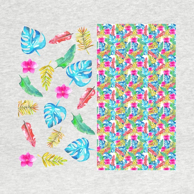 Colourful Tropical Leaves Watercolor Plants Pattern by 4U2NV-LDN